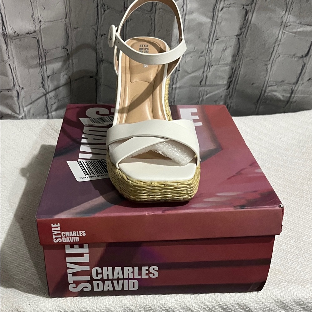 Charles David Cream Wedge Sandals